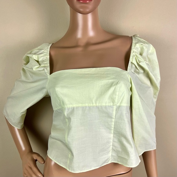 NEW VINCE GREEN COTTON SQUARE NECK TOP - Picture 2 of 9